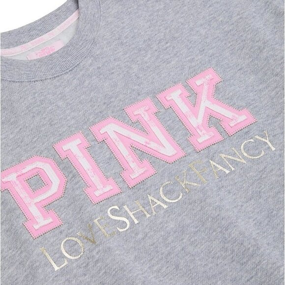 PINK x LoveShackFancy Oversized CREW Sweatshirt IN HEATHER GREY SIZES XS-XL - Picture 2 of 6